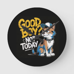 Guter Junge Nicht Heute Lustige Katzenillustration Runde Wanduhr