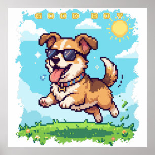 Guter Junge Pixel Welpe Retro-Spiele-Design Poster