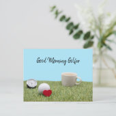 Guter Morgen Golf mit Golf und Kaffeekarte Postkarte (Stehend Vorderseite)