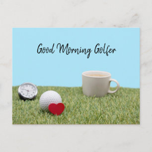 Guter Morgen Golf mit Golf und Kaffeekarte Postkarte
