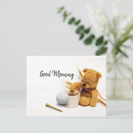 Guter Morgen Golf mit Golf und Kaffeekarte Postkarte (Stehend Vorderseite)