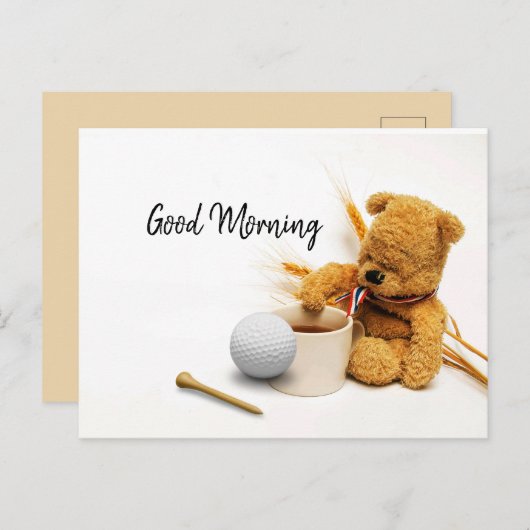 Guter Morgen Golf mit Golf und Kaffeekarte Postkarte (Vorne/Hinten)