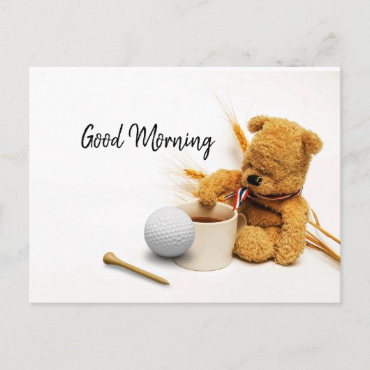 Guter Morgen Golf mit Golf und Kaffeekarte Postkarte (Vorderseite)
