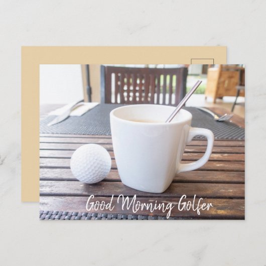 Guter Morgen Golf mit Golf und Kaffeekarte Postkarte (Vorne/Hinten)