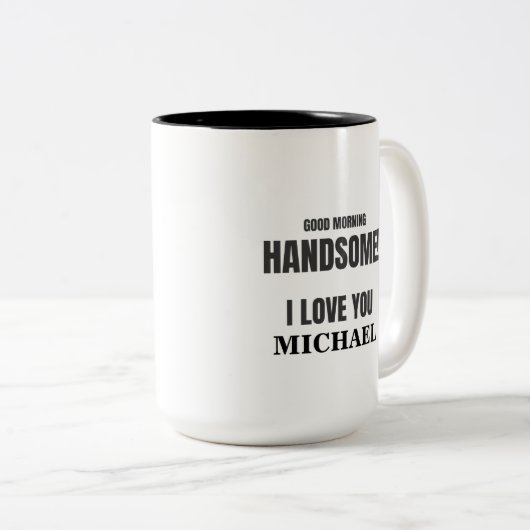 "GUTER MORGEN HÜBSCH, I-LIEBE SIE" INDIVIDUELLER ZWEIFARBIGE TASSE (VorderseiteRechts)