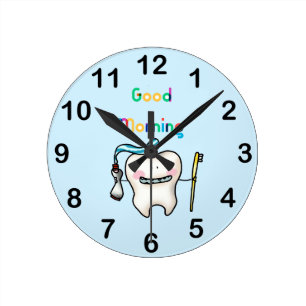 guter Morgen - lustiges Zahnbadezimmer Runde Wanduhr