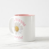 Guter Morgen rosa Text weiß Daisy Zweifarbige Tasse (Vorderseite Links)