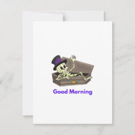 Guter Morgen Skelett in einem Sarg auf einem Feiertagskarte