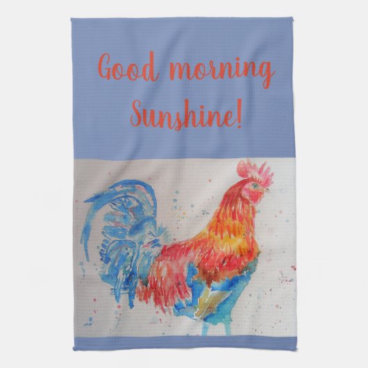 Guter Morgen Wasserfarbe Roter Rooster Küchentuch