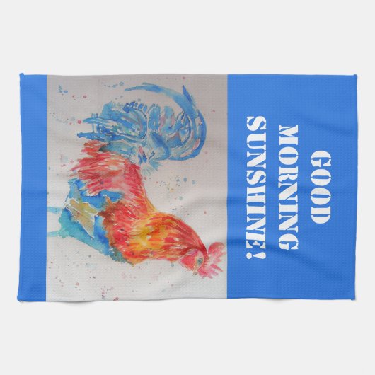 Guter Morgen Wasserfarbe Roter Rooster Küchentuch (Horizontal)