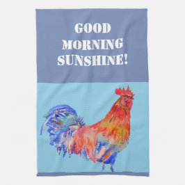 Guter Morgen Wasserfarbe Roter Rooster Küchentuch