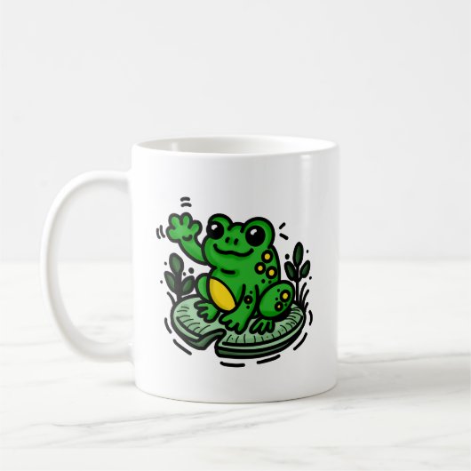 Guter Morgenfrosch auf Lily Pad Hand gezogen Kaffeetasse (Links)