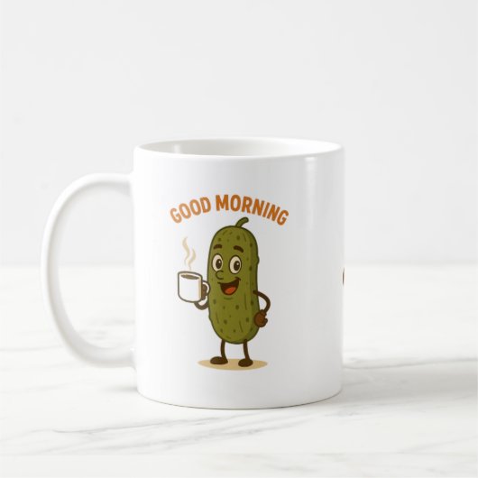 Guter Morning Pickle Cartoon-Charakter Kaffeetasse (Links)