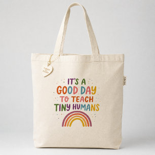 Guter Tag Kleine Menschen Regenbogen-Vorschullehre Tragetasche