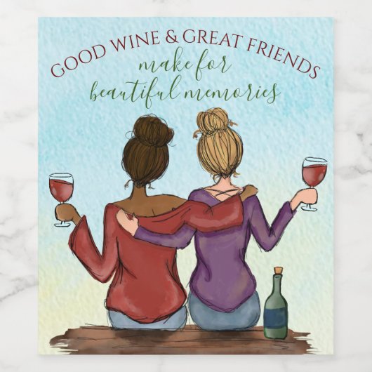 Guter Wein & gute Freunde Weinkeller Weinetikett (Einzelnes Label)