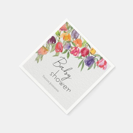 Gutes Bouquet Tulips & Greenery Baby Dusche Serviette (Ecke)