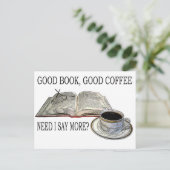 GUTES BUCH, GUTER KAFFEE POSTKARTE (Stehend Vorderseite)