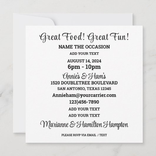 Gutes Essen Ansammlung Einladung (Rückseite)