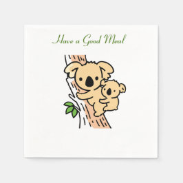 Gutes Essen, Niedlicher Koala-Bär mit Baby Serviette