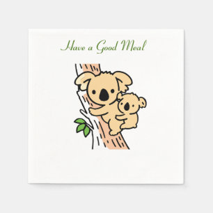 Gutes Essen, Niedlicher Koala-Bär mit Baby Serviette