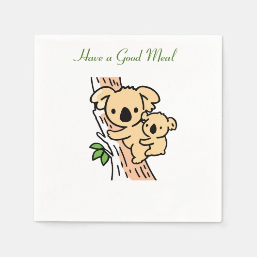 Gutes Essen, Niedlicher Koala-Bär mit Baby Serviette (Vorderseite)