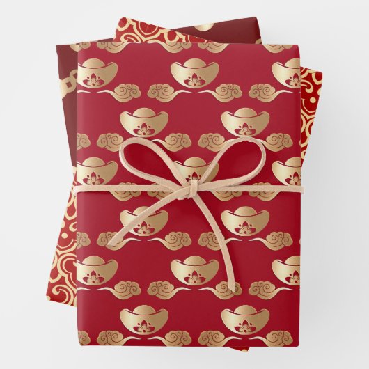 Gutes Glück 2023 Chinesisches Neujahr Red Gold Geschenkpapier Set (Beispiel)