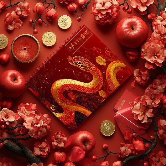 Gutes Glück Gold und Rotes Jahr der Schlange Notizblock