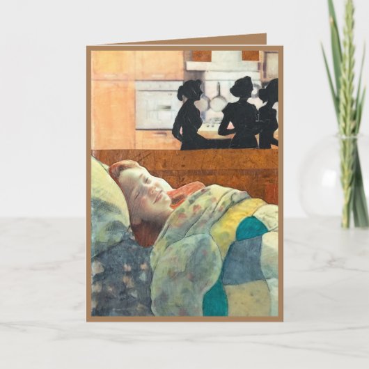 Gutes kranzes Mädchen im Bett, das betreut wird, w Karte (Vorderseite)