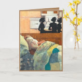 Gutes kranzes Mädchen im Bett, das betreut wird, w Karte (Gelbe Blume)