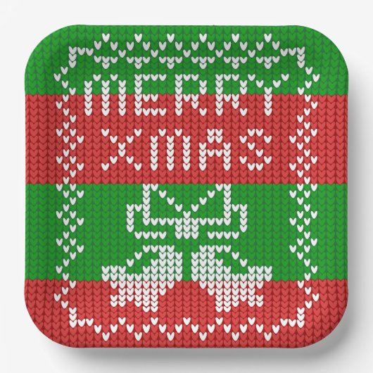 Gutes Pullover-Muster Jingle Glocken Merry Xmas Ga Pappteller (Vorderseite)