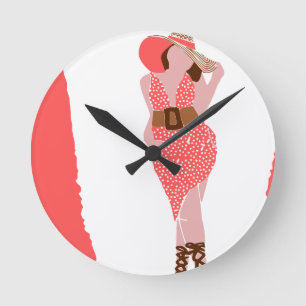 Gutes starkes - Frau im Tupfen-Kleid Runde Wanduhr