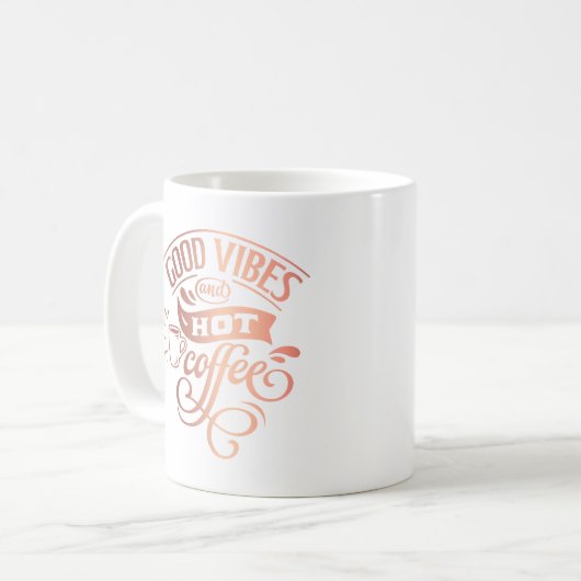 Gutes Vibes heißer Kaffee handgeLetter Kupfer Shin Kaffeetasse (Vorderseite Links)