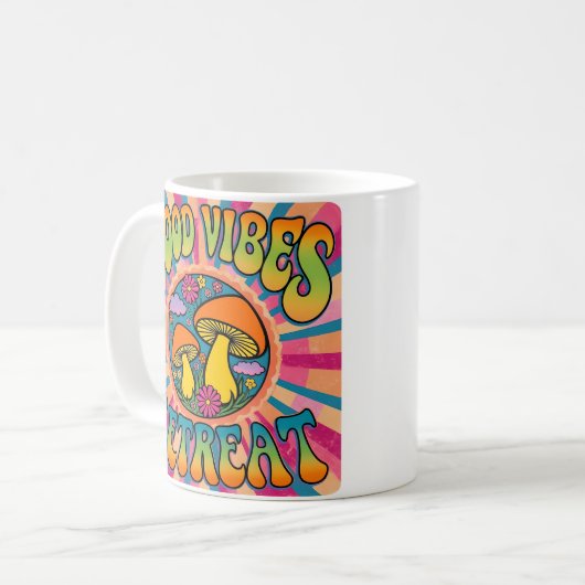 Gutes Vibes-Retreat-Pilz Kaffeetasse (Vorderseite Links)