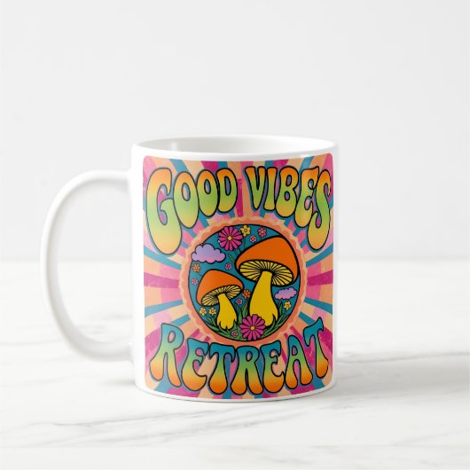 Gutes Vibes-Retreat-Pilz Kaffeetasse (Links)