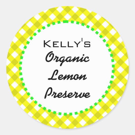 Gütesiegel für Gingham-Zitrone Runder Aufkleber (Vorderseite)