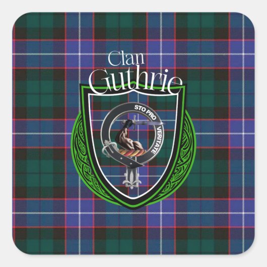 Guthrie Scottish Clan Tartan und Wappen Quadratischer Aufkleber (Vorderseite)