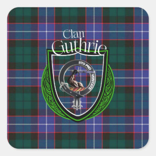 Guthrie Scottish Clan Tartan und Wappen Quadratischer Aufkleber