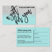 Gutschein für Minz-Silber-Glitzer-Typografie Visitenkarte (Vorne/Hinten)