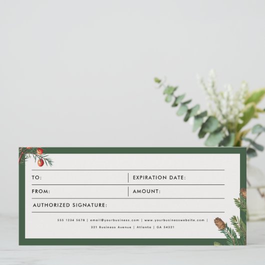 Gutschein für Weihnachts-Pine-Geschenkgutscheine (Stehend Vorderseite)
