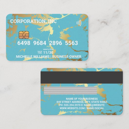 Gutschrift | Debitkarte | Blauer Goldmarmor Visitenkarte (Vorne/Hinten)