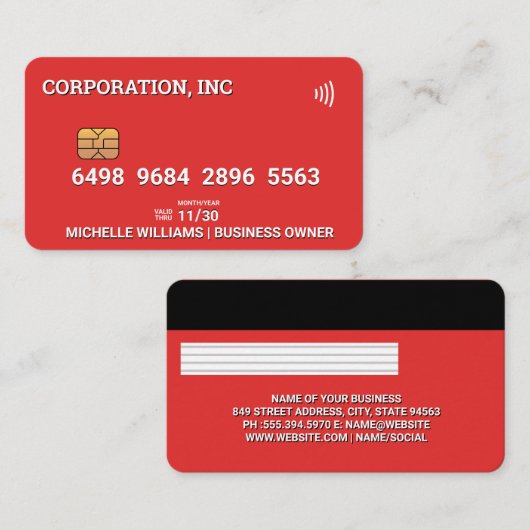 Gutschrift | Debitkarte | Rot Visitenkarte (Vorne/Hinten)