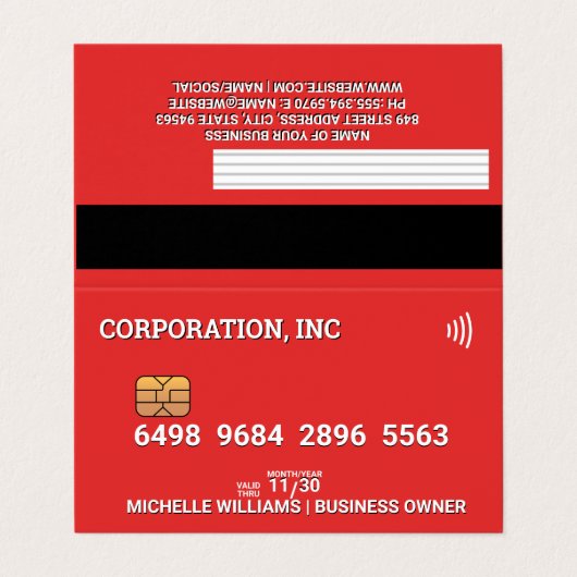 Gutschrift | Debitkarte | Rot Visitenkarten (Außenseite Aufgefaltet)