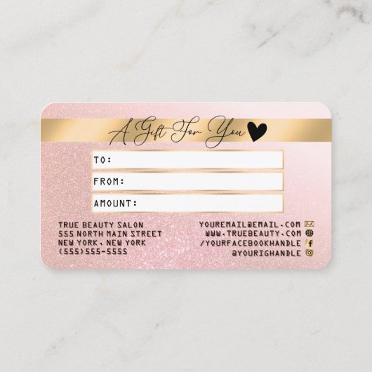 Gutschrift für Gold Pink Glitzer-Logos Visitenkarte (Rückseite)