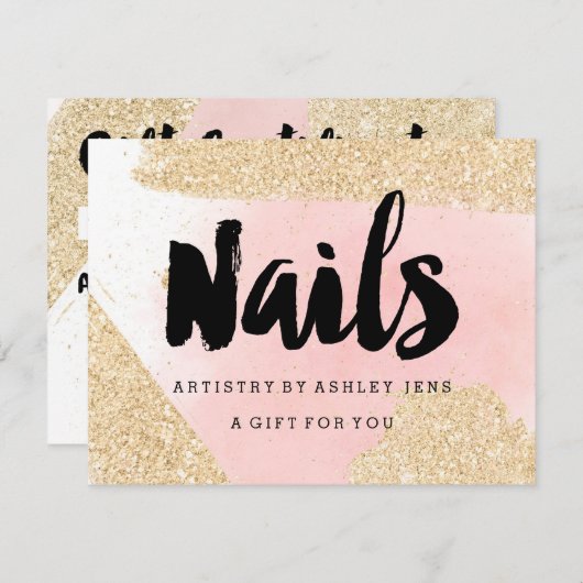 Gutschrift Gold Glitzer Pink-Nägel-Skript (Vorne/Hinten)