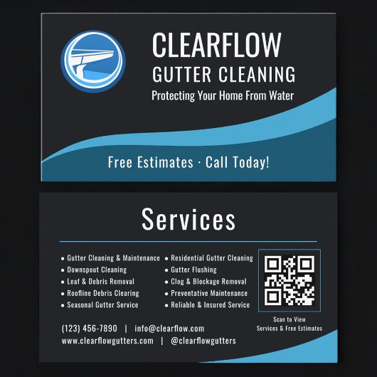 Gutter Cleaning Service QR Code Professional  Visitenkarte