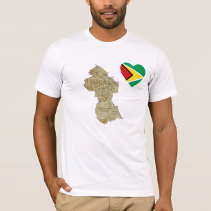 Guyana-Flaggen-Herz und Karten-T - Shirt