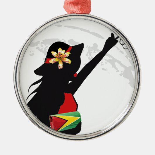 Guyana Girl Weihnachtsdekoration Silbernes Ornament (Vorne)