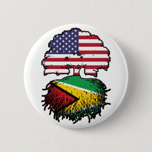 Guyana Guyanese American USA Tree Roots Flag Button