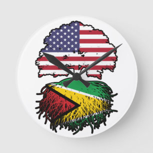 Guyana Guyanese American USA Tree Roots Flag Runde Wanduhr