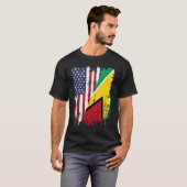 Guyanese Roots Half American Flag Guyana Flag T-Shirt (Vorne ganz)